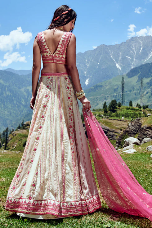 Off White Border Print Lehenga Set